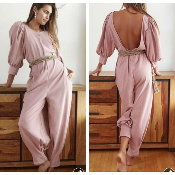 Free People Pants - NWT FP Beach Jackie One Piece Jumpsuit M Smoked Roses Jumper Puff Sleeve